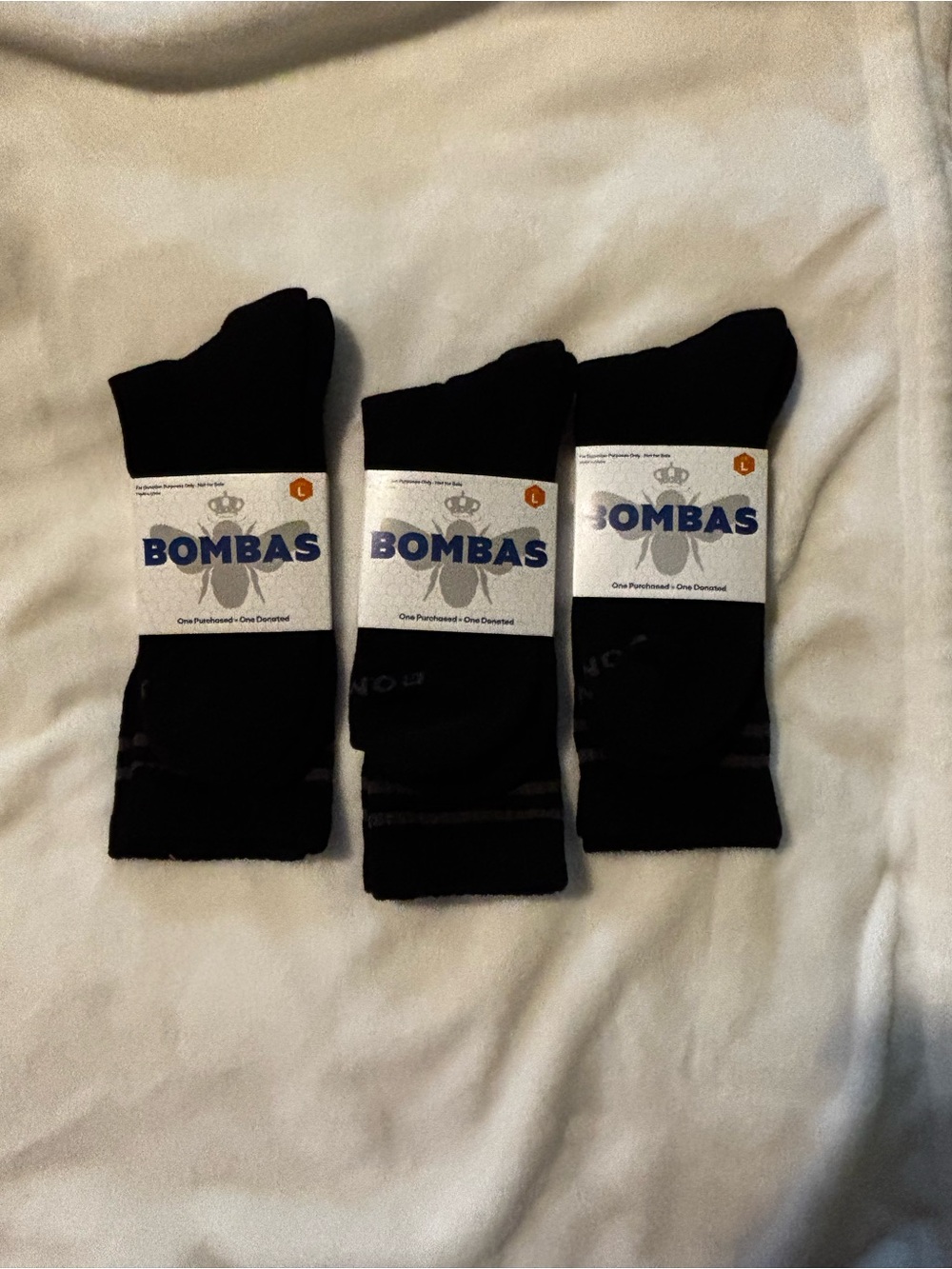 Bombas Men's Black Crew Socks - 3 Pairs.  Sz L